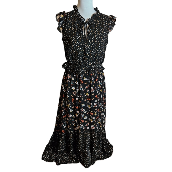 Ava James Floral Print Maxi Dress Sz M Peplum Waist Boho Fairy Whimsigoth Grunge - Picture 3 of 16